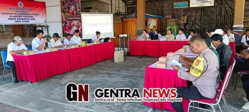 Babinsa dan Bhabinkamtibmas Hadiri Musdes Laporan Pelaksanaan APBDes Semester I 2026 di Desa Suwat