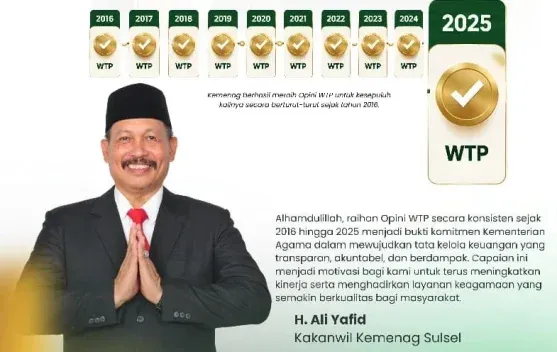 Kemenag Raih Opini WTP untuk Ke-10 Kali Berturut-turut, Kemenag Sulsel Tegaskan Komitmen Transparansi