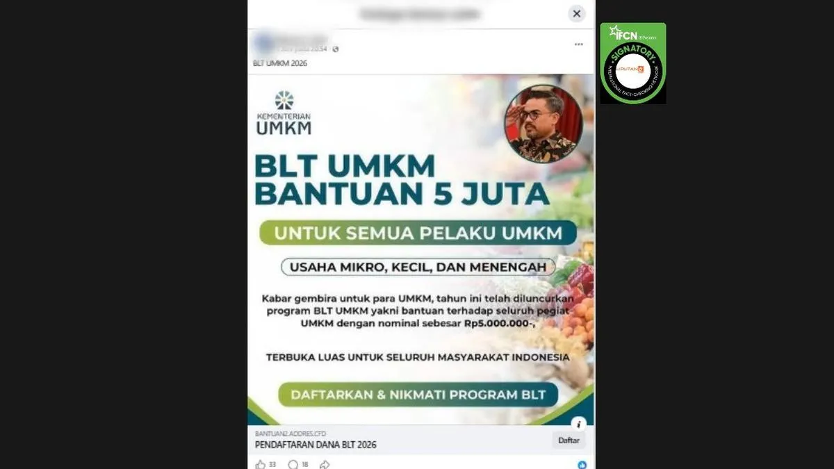 Cek Fakta: Tautan Pendaftaran BLT UMKM 2026 Rp 5 Juta yang Beredar di Facebook Disebut Hoaks