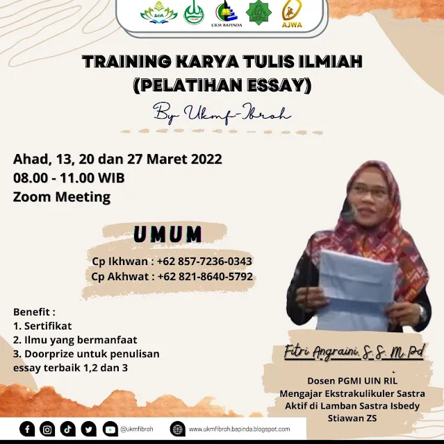 UKMF Ibroh Gelar Pelatihan Penulisan Esai Daring untuk Mahasiswa dan Umum
