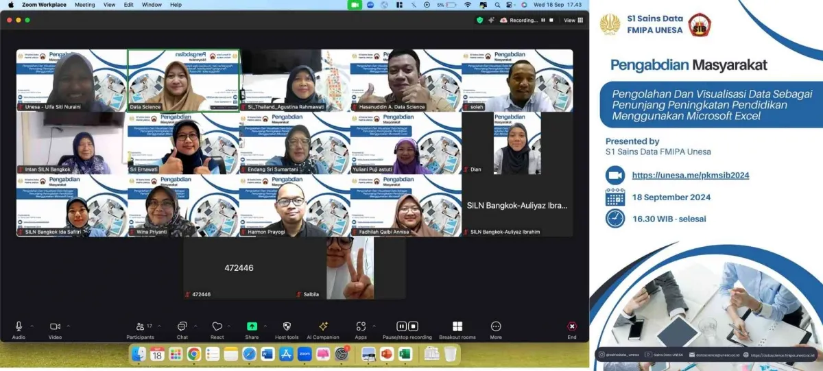 Prodi S1 Sains Data UNESA Gelar Webinar Pengolahan dan Visualisasi Data Pendidikan dengan Microsoft Excel untuk Guru SIB