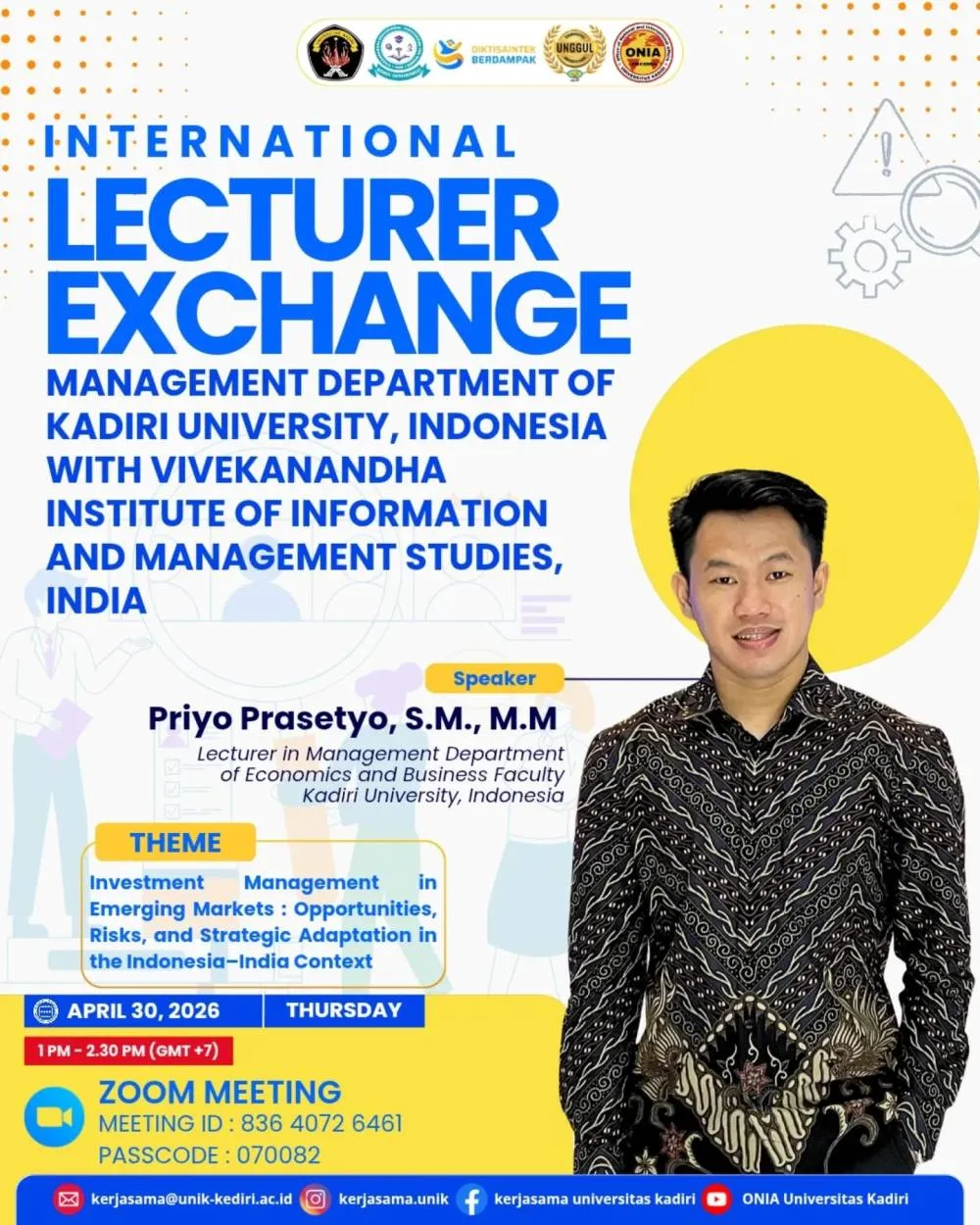 FEB Universitas Kadiri Gelar International Lecturer Exchange Daring Bersama Institusi India