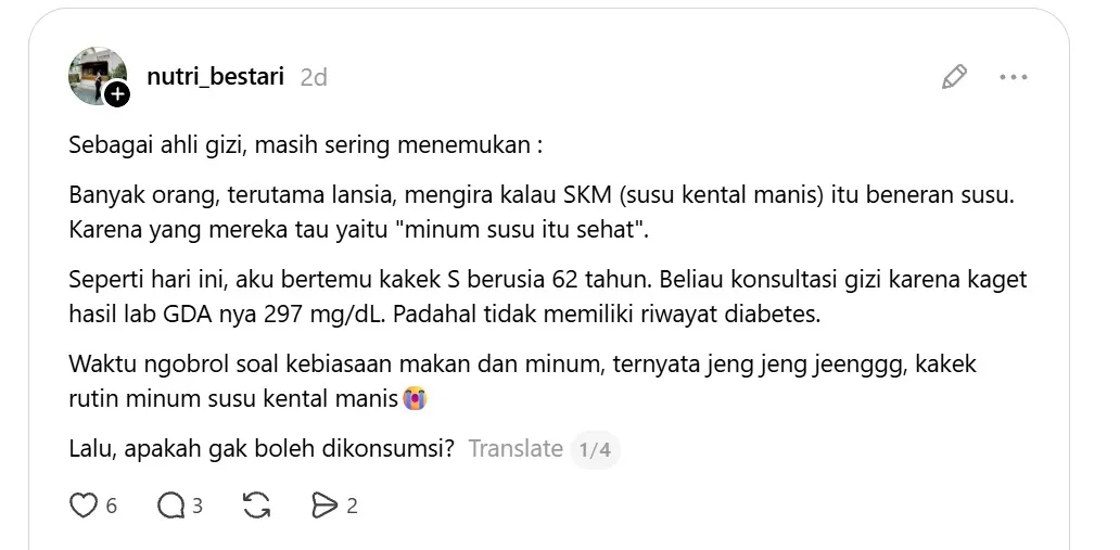 Ahli Gizi Ingatkan Risiko Kental Manis jika Dijadikan Pengganti Susu Harian