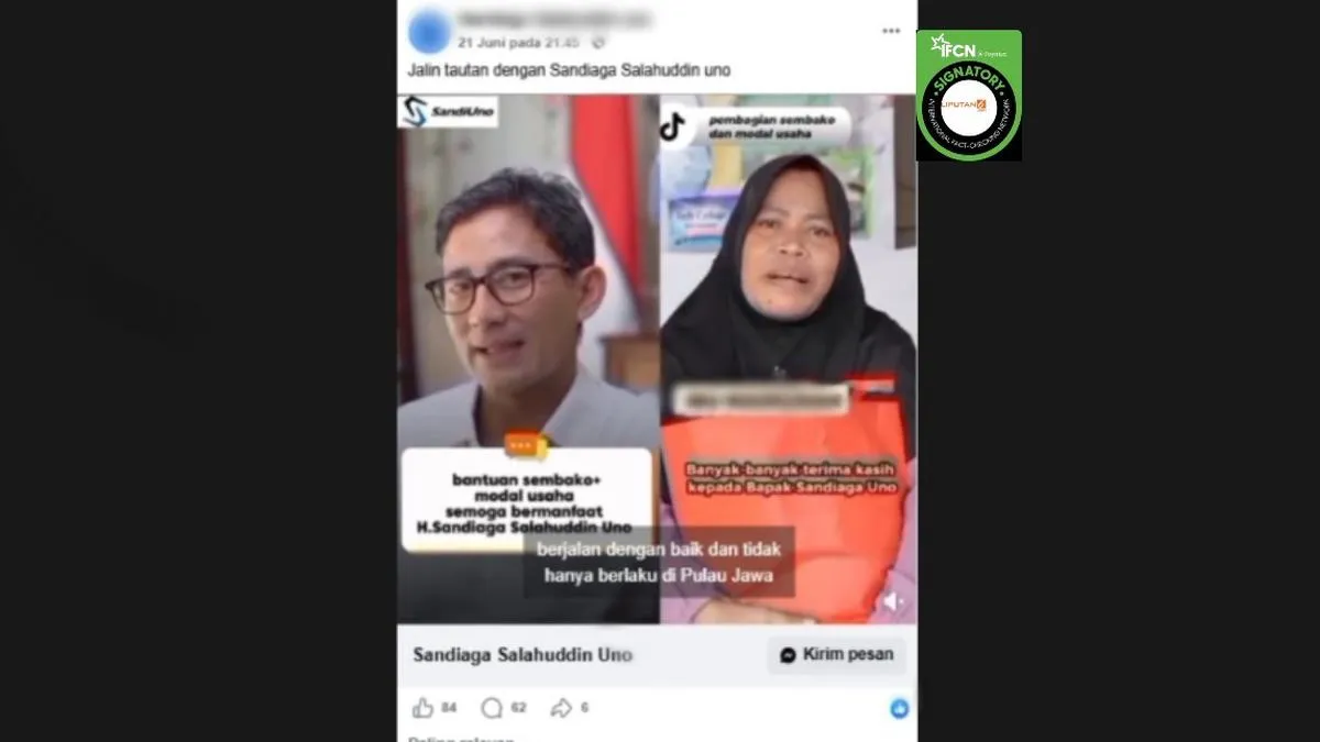 Cek Fakta: Video Sandiaga Uno Disebut Bagi BLT, Modal Usaha, dan Sembako Ternyata Hoaks