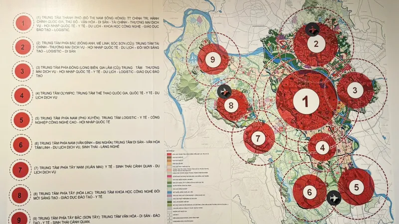 Rencana Tata Ruang 100 Tahun Hanoi Tetapkan 9 Pusat Kota Utama hingga 2085 dan Seterusnya