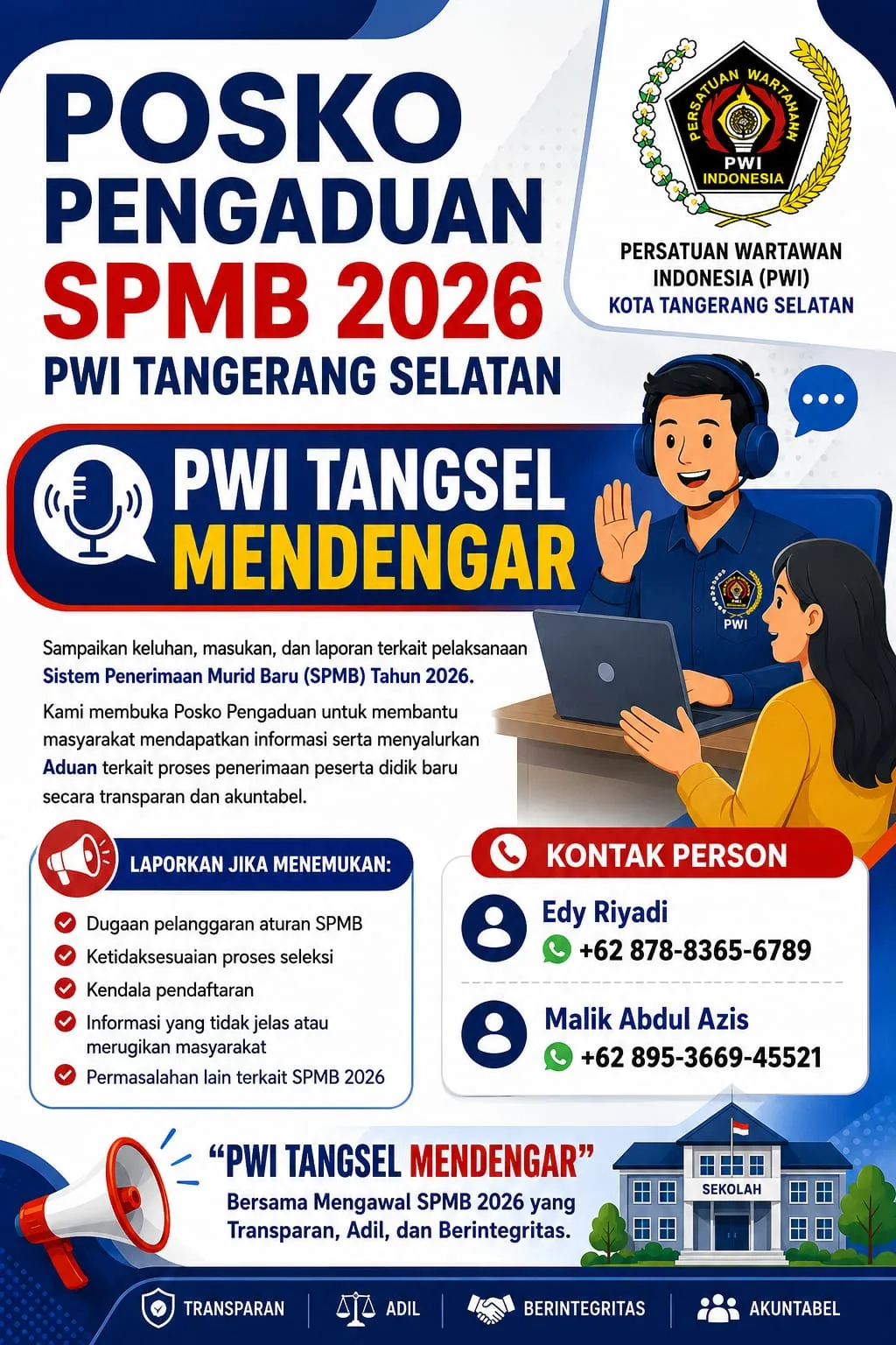 PWI Kota Tangsel Buka Posko Pengaduan SPMB 2026 untuk Kawal Transparansi Penerimaan Murid Baru