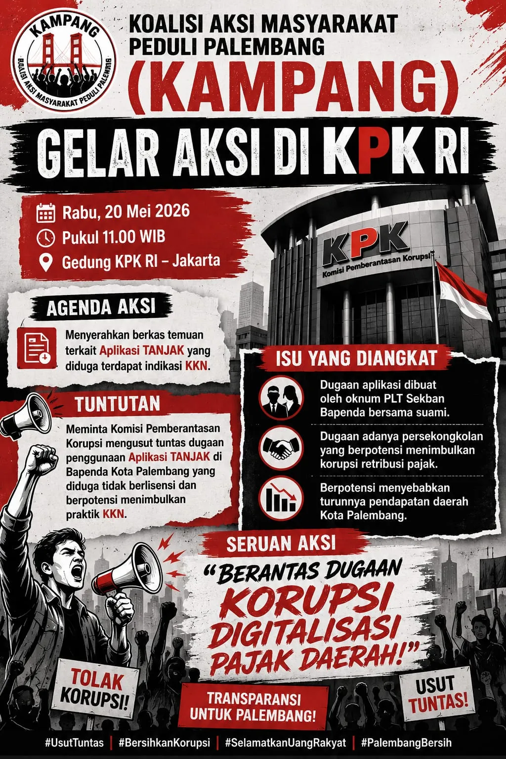 KAMPANG Berencana Demo di KPK, Soroti Dugaan KKN pada Aplikasi TANJAK Bapenda Palembang