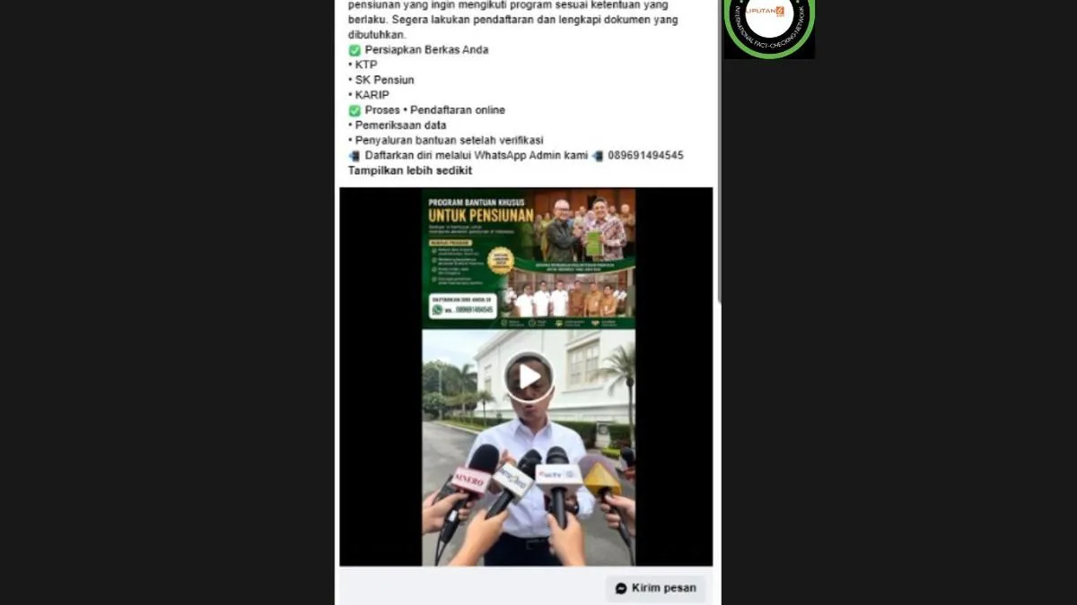 Cek Fakta: Video Klaim Mensesneg Prasetyo Hadi Umumkan Bantuan Dana Pensiunan Terindikasi Buatan AI