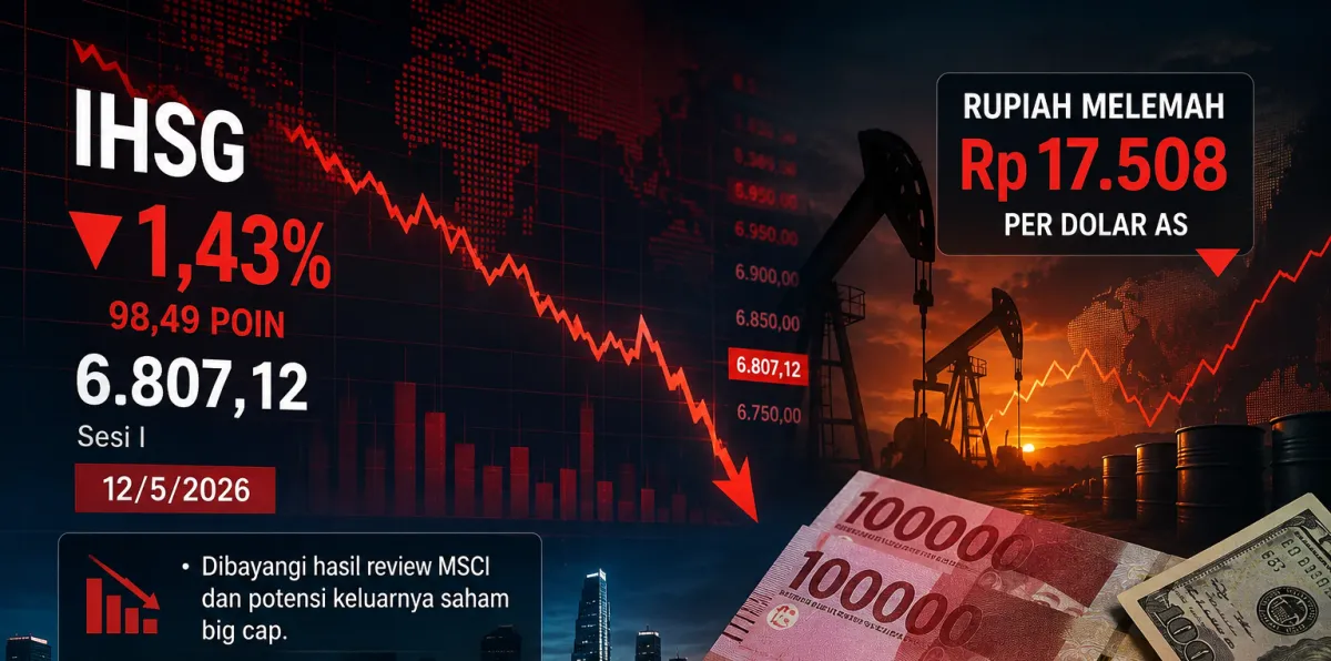 IHSG Turun 1,43% pada Sesi I, Rupiah Tertekan hingga Rp17.508 per Dolar AS di Tengah Kekhawatiran Arus Modal Keluar