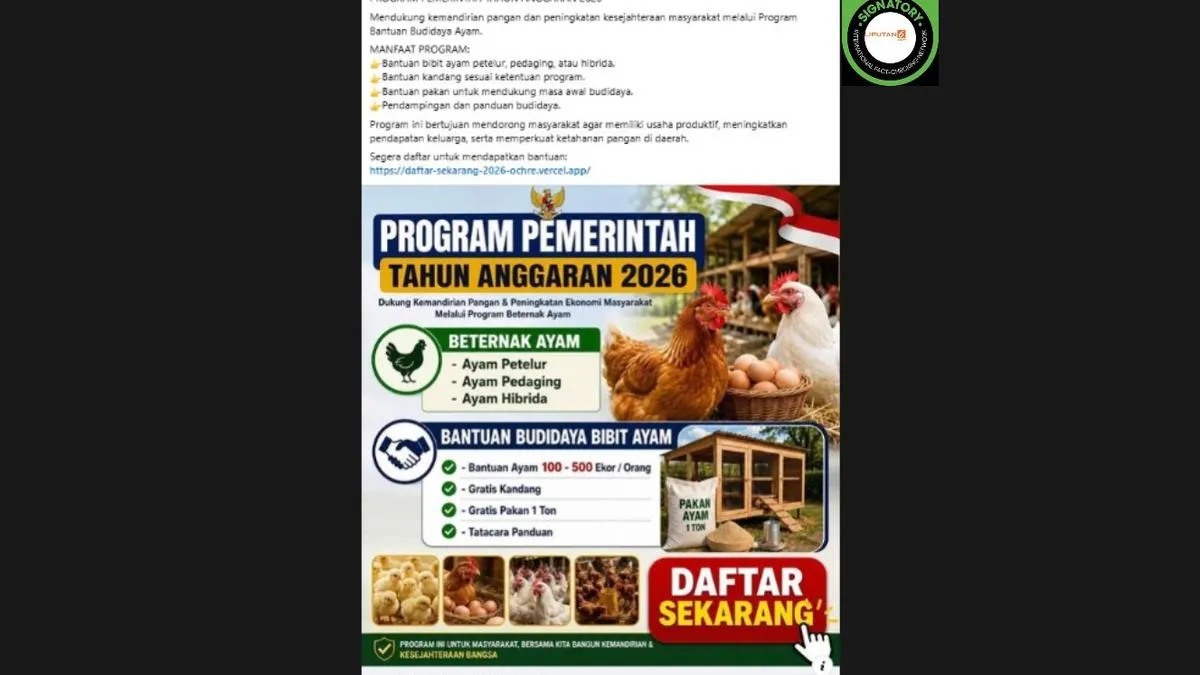 Cek Fakta: Tautan Pendaftaran Bantuan Budidaya Ayam 2026 Disebut Tidak Resmi