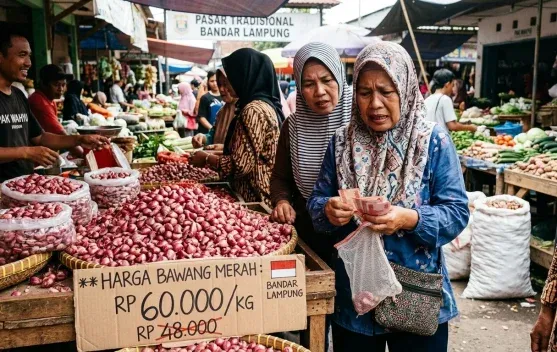 Harga Bawang Merah di Bandar Lampung Tembus Rp60 Ribu per Kg, Ibu Rumah Tangga Keluhkan Beban Belanja