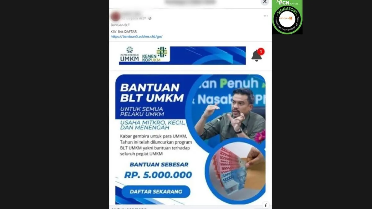 Kementerian UMKM Tegaskan Tautan Pendaftaran BLT UMKM Rp 5 Juta di Media Sosial Adalah Hoaks