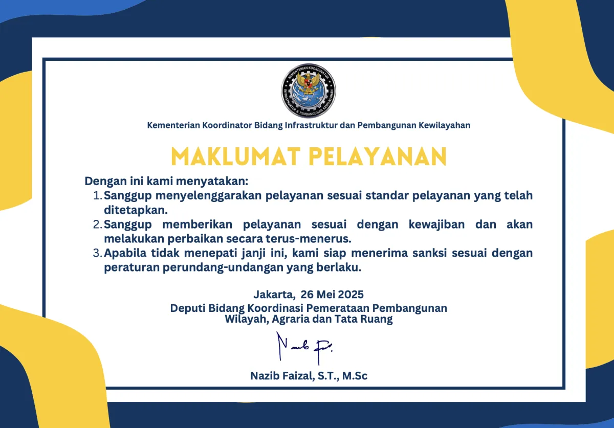 Maklumat Pelayanan Deputi Koordinasi Pemerataan Pembangunan Wilayah, Agraria, dan Tata Ruang