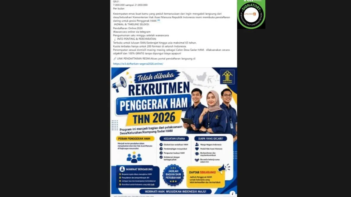 Cek Fakta: Tautan Pendaftaran Penggerak HAM 2026 yang Beredar di Facebook Tidak Benar