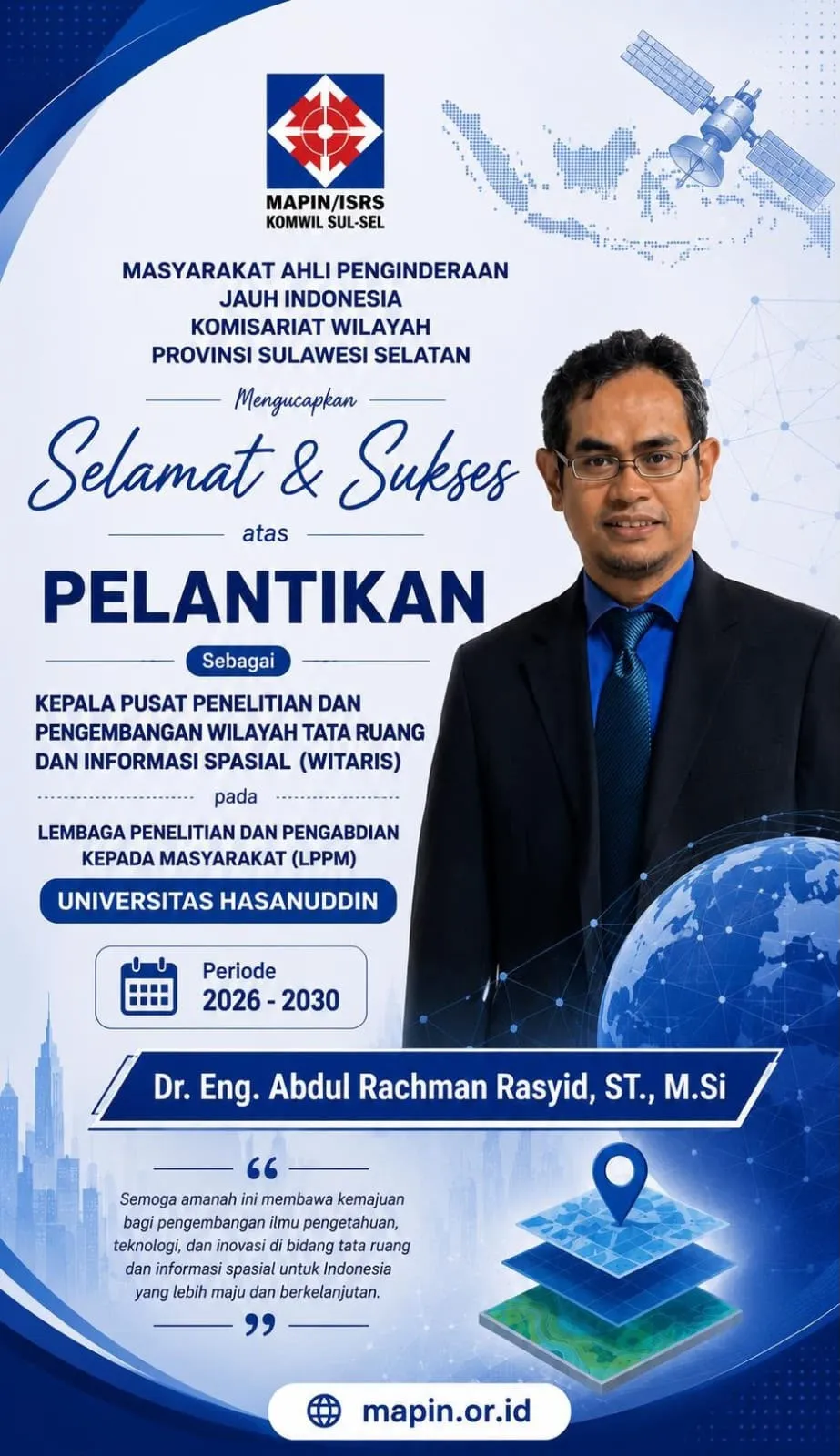 Abdul Rachman Rasyid, Alumni Ilmu dan Teknologi Kelautan Unhas, Pimpin Pusat Riset Tata Ruang dan Informasi Spasial