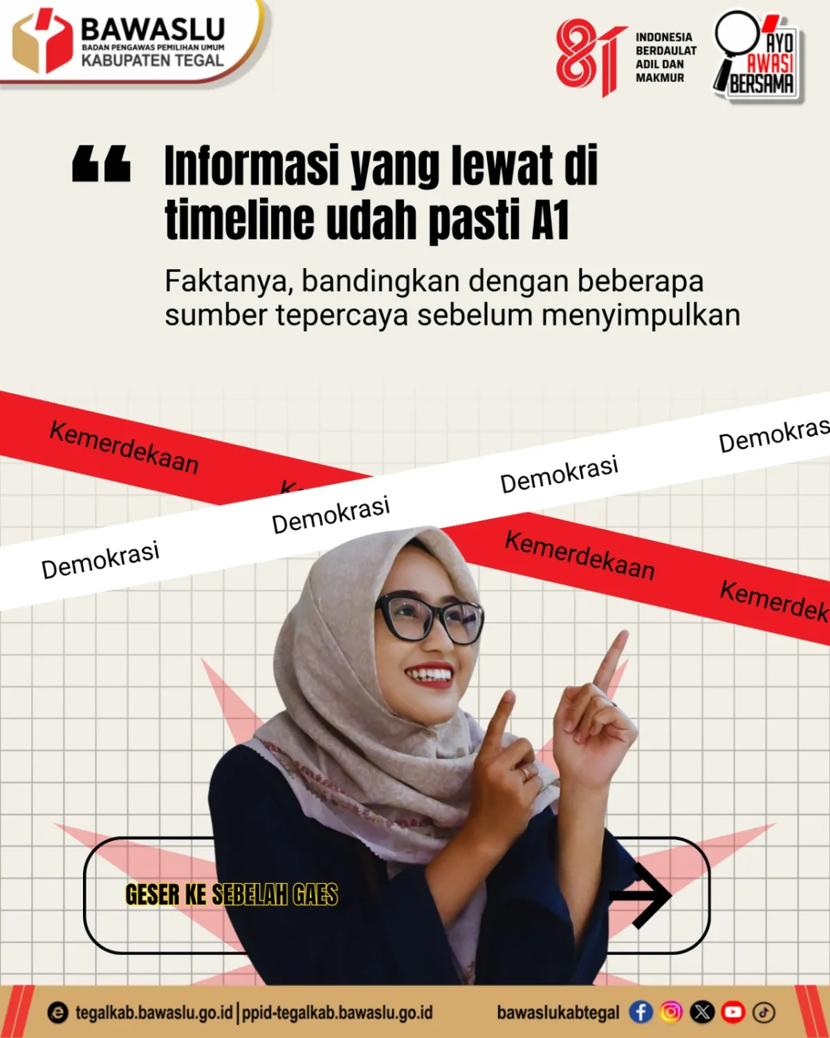 Bawaslu Tegal Ingatkan Informasi di Timeline Tak Otomatis Benar, Publik Diminta Cek Fakta