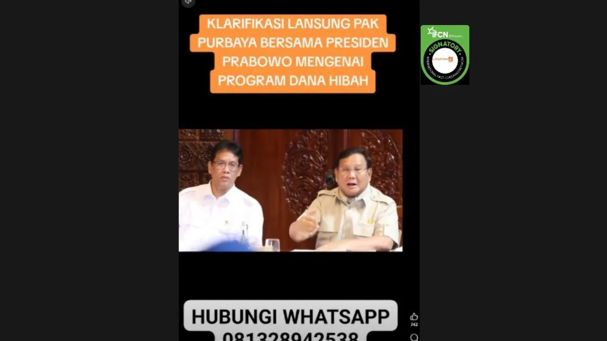 Cek Fakta: Video Prabowo dan Purbaya Disebut Umumkan Bantuan Dana Hibah, Klaim Tidak Benar