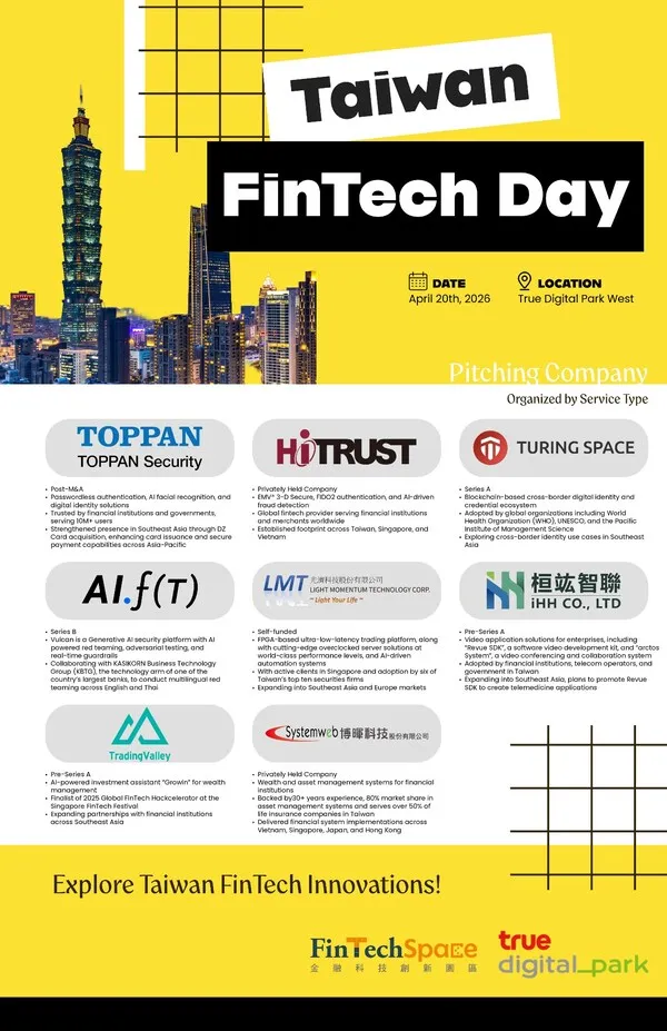 FinTechSpace Gandeng True Digital Park, Bawa Delapan Startup Fintech Taiwan ke Money20/20 Asia di Bangkok