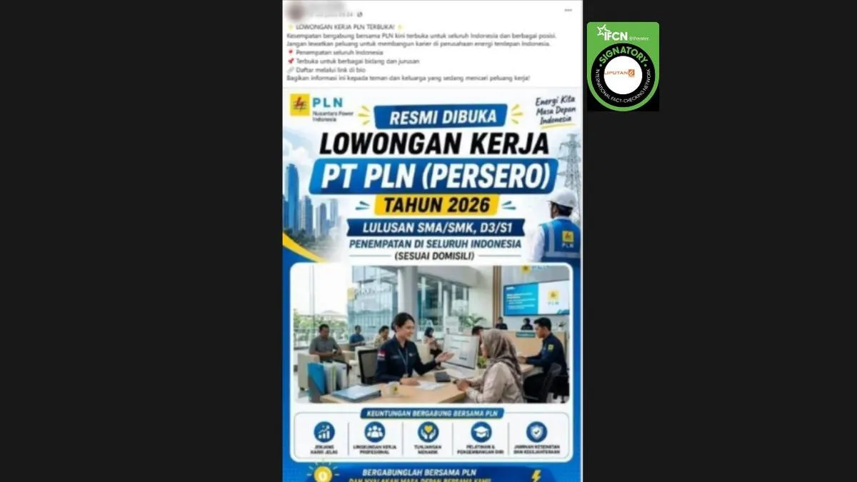 Cek Fakta: Tautan Pendaftaran Lowongan Kerja PLN 2026 Disebut Tidak Benar
