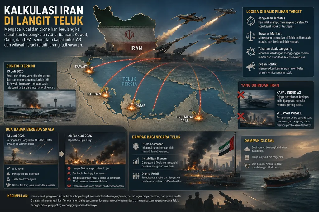 Mengapa Iran Lebih Sering Menyerang Pangkalan AS di Teluk Ketimbang Kapal Induk dan Israel