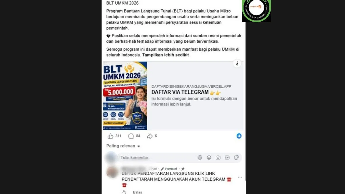 Klaim Link Pendaftaran BLT UMKM 2026 via Telegram Disebut Hoaks oleh Kementerian UMKM