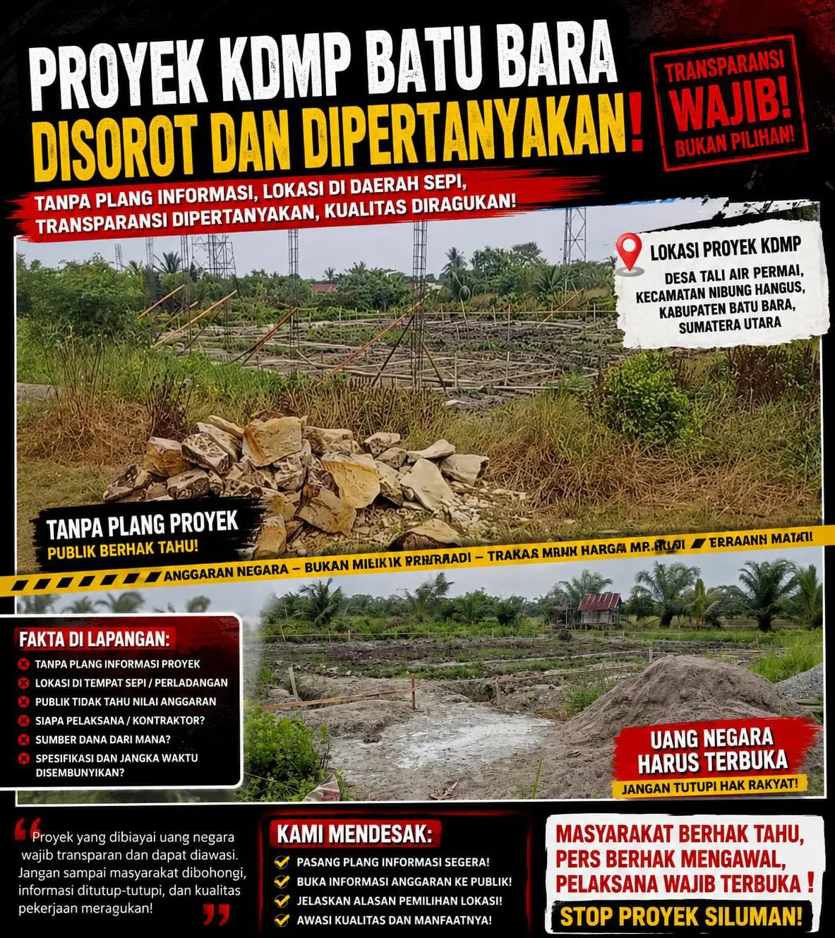 Proyek Pembangunan Gerai KDMP di Desa Tali Air Permai Disorot karena Tanpa Papan Informasi