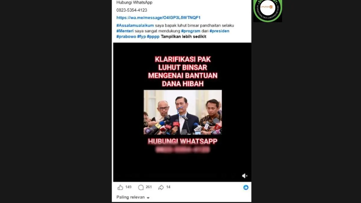 Cek Fakta: Video Luhut Umumkan Program Bantuan Dana Hibah Terdeteksi Rekayasa AI