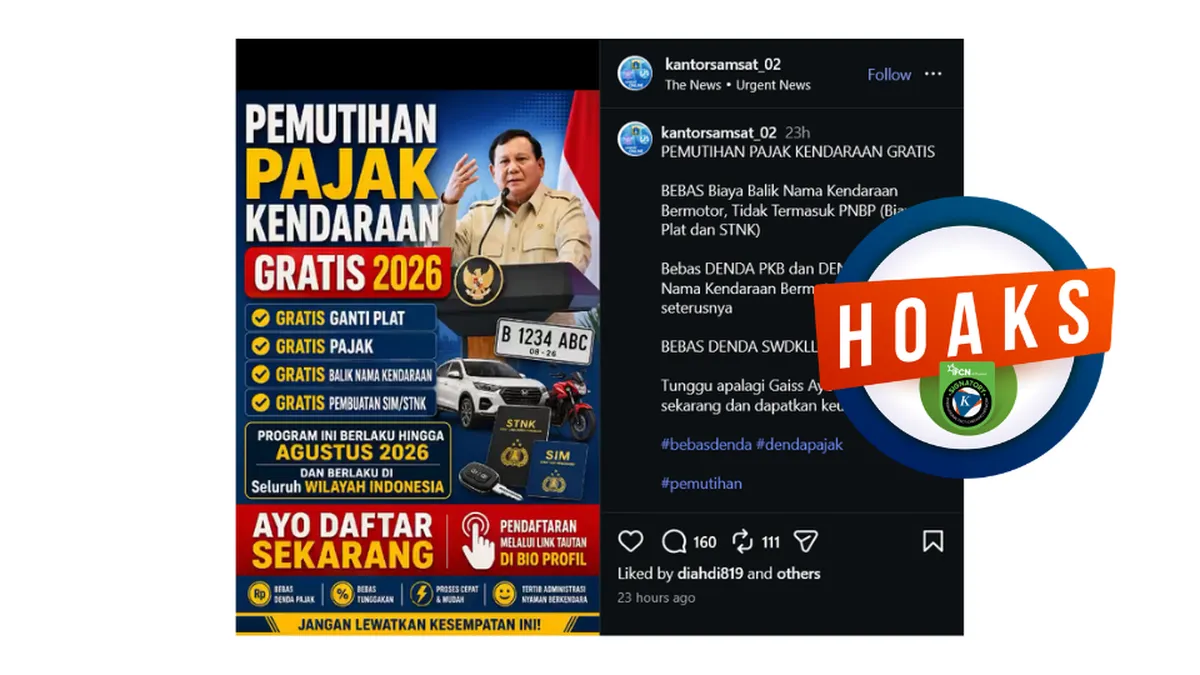 Hoaks Pemutihan Pajak Kendaraan 2026 Beredar di Medsos, Tautan Mengarah ke Situs Mencurigakan