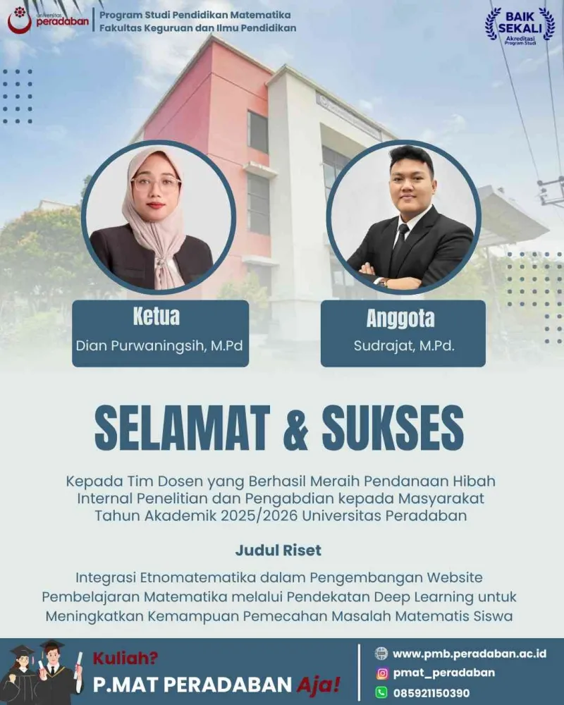 Dua Dosen Pendidikan Matematika Universitas Peradaban Raih Hibah Internal Penelitian 2025/2026 untuk Kembangkan Website Etnomatematika