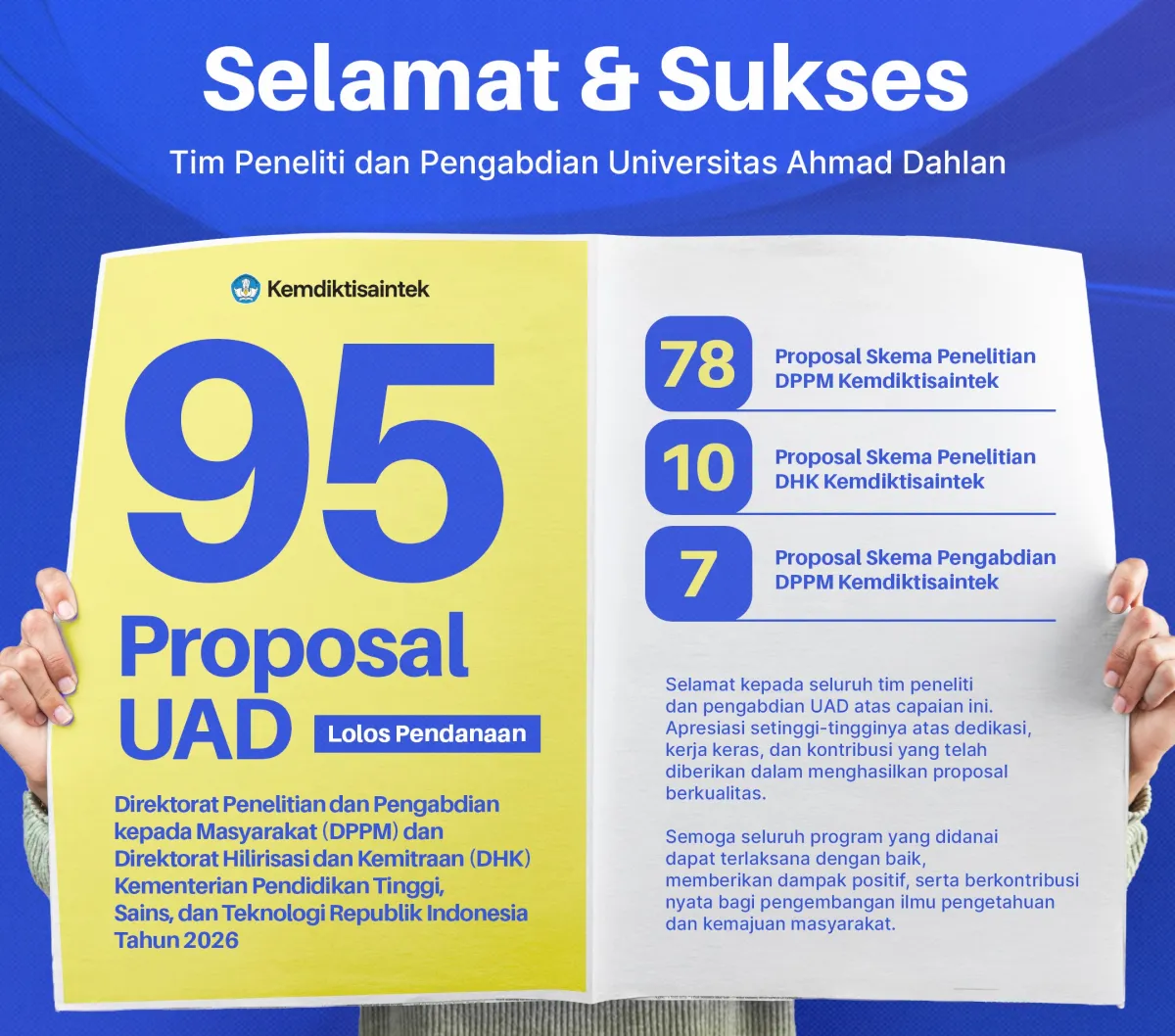 UAD Loloskan 95 Proposal Pendanaan Riset dan Pengabdian Kemdiktisaintek 2026