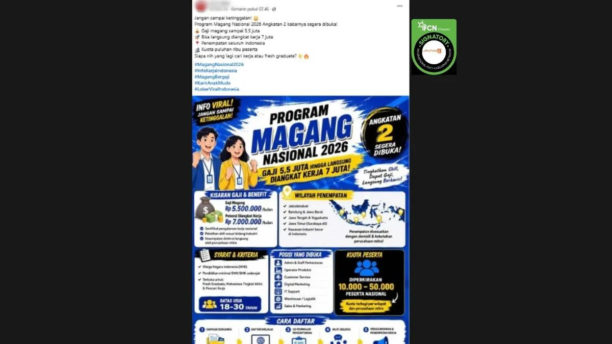 Hoaks Pendaftaran Magang Nasional Beredar di Medsos, Warganet Diimbau Waspada Tautan Minta Data Pribadi