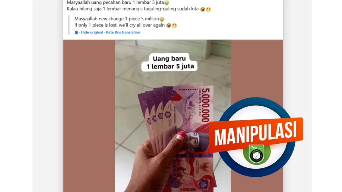Hoaks Uang Kertas Rp 5 Juta Bergambar Soekarno Beredar di Medsos, BI dan Peruri Membantah