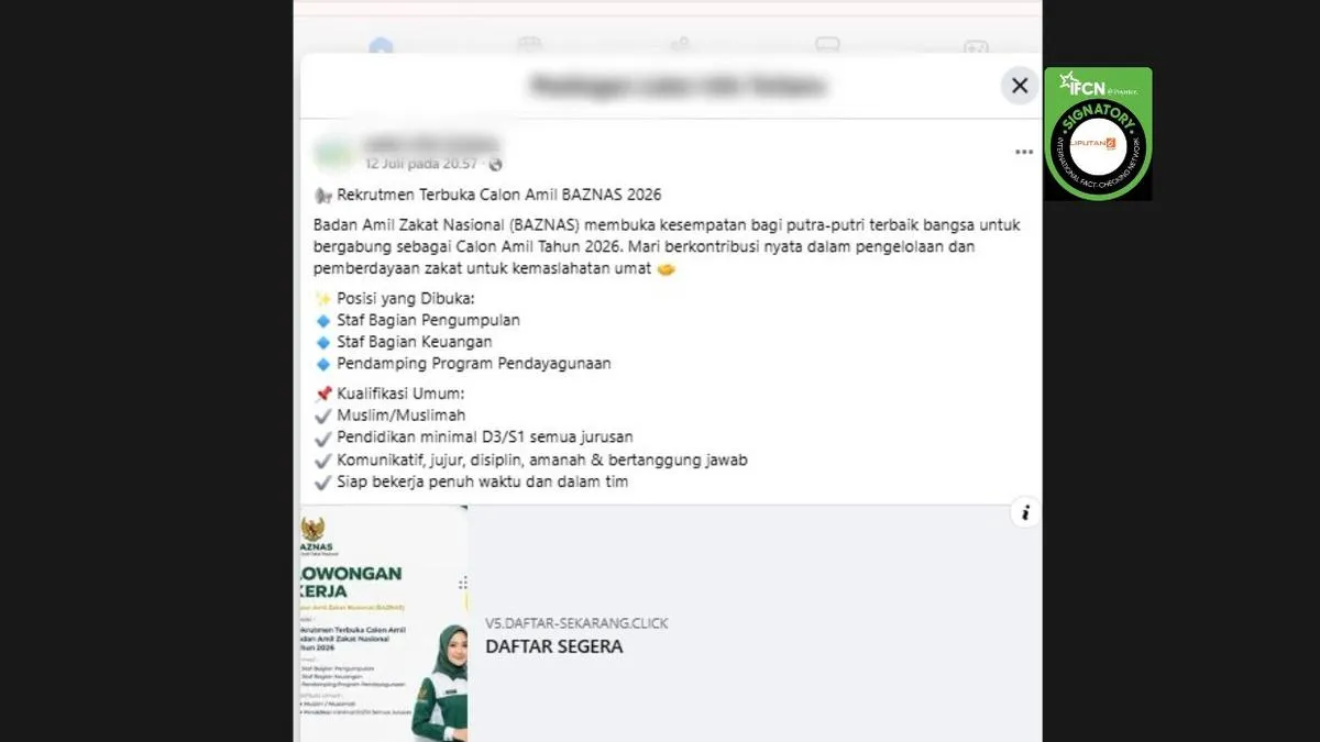 Cek Fakta: Penelusuran Klaim Tautan Pendaftaran Rekrutmen Calon Amil Baznas 2026 di Media Sosial