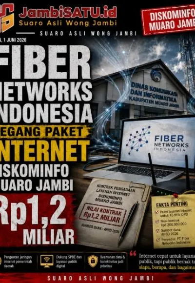 Fiber Networks Indonesia Kerjakan Paket Internet Diskominfo Muaro Jambi Rp1,2 Miliar, Serap 47 Persen Belanja Pengadaan hingga Mei 2026