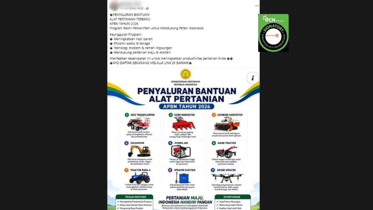 Cek Fakta: Tautan Pendaftaran Bantuan Alat Pertanian APBN 2026 yang Beredar di Facebook Tidak Benar