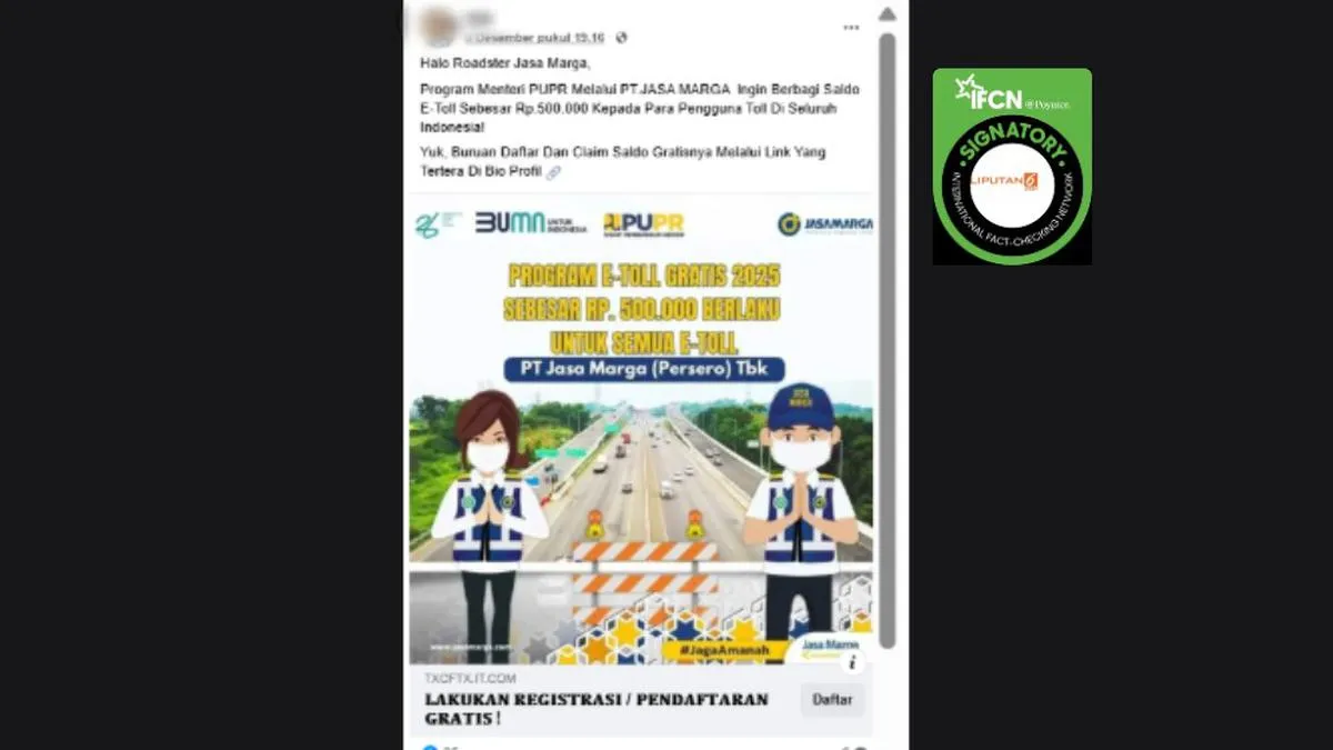 Hoaks Program E-Toll Gratis Mengatasnamakan Jasa Marga Kembali Beredar, Ini Daftarnya