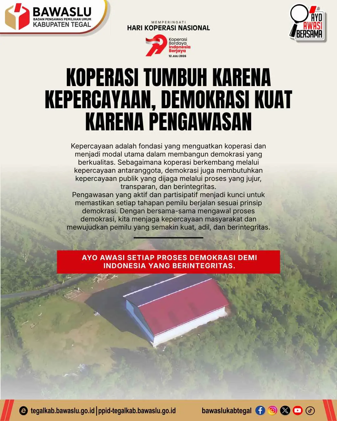 Bawaslu Kabupaten Tegal Peringati Hari Koperasi Nasional 2026, Tekankan Kepercayaan dan Pengawasan Demokrasi