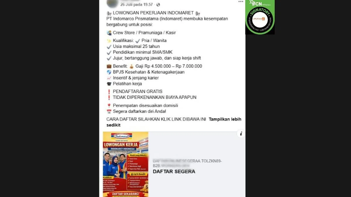 Hoaks Lowongan Kerja Marak di Facebook, Mencatut Indomaret hingga PLN