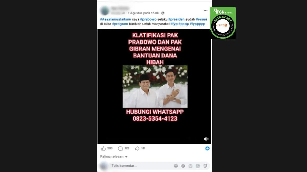Cek Fakta: Video Prabowo-Gibran Disebut Bagi Bantuan via Pendaftaran WhatsApp, Klaim Tidak Benar