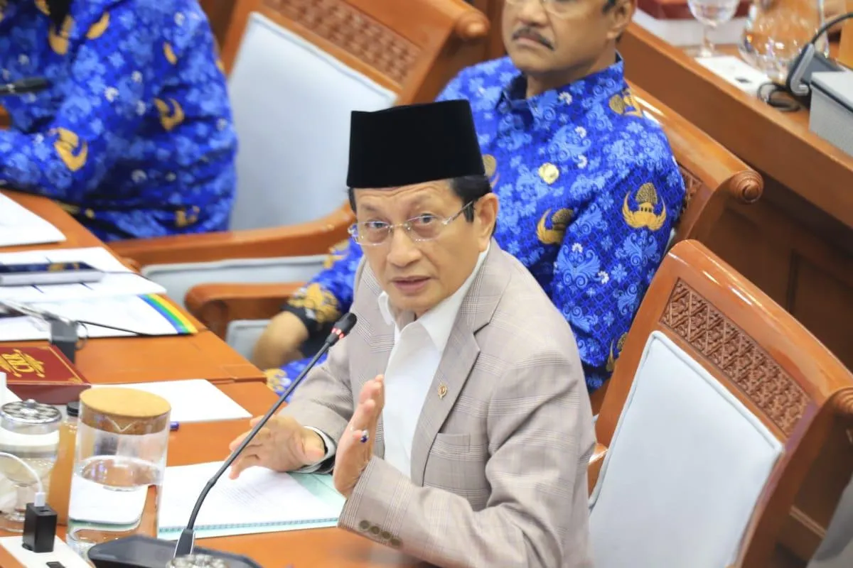 Menteri Agama (Menag) Nasaruddin Umar dalam rapat kerja bersama Komisi VIII DPR RI, di Jakarta, Rabu (17/06/2026).