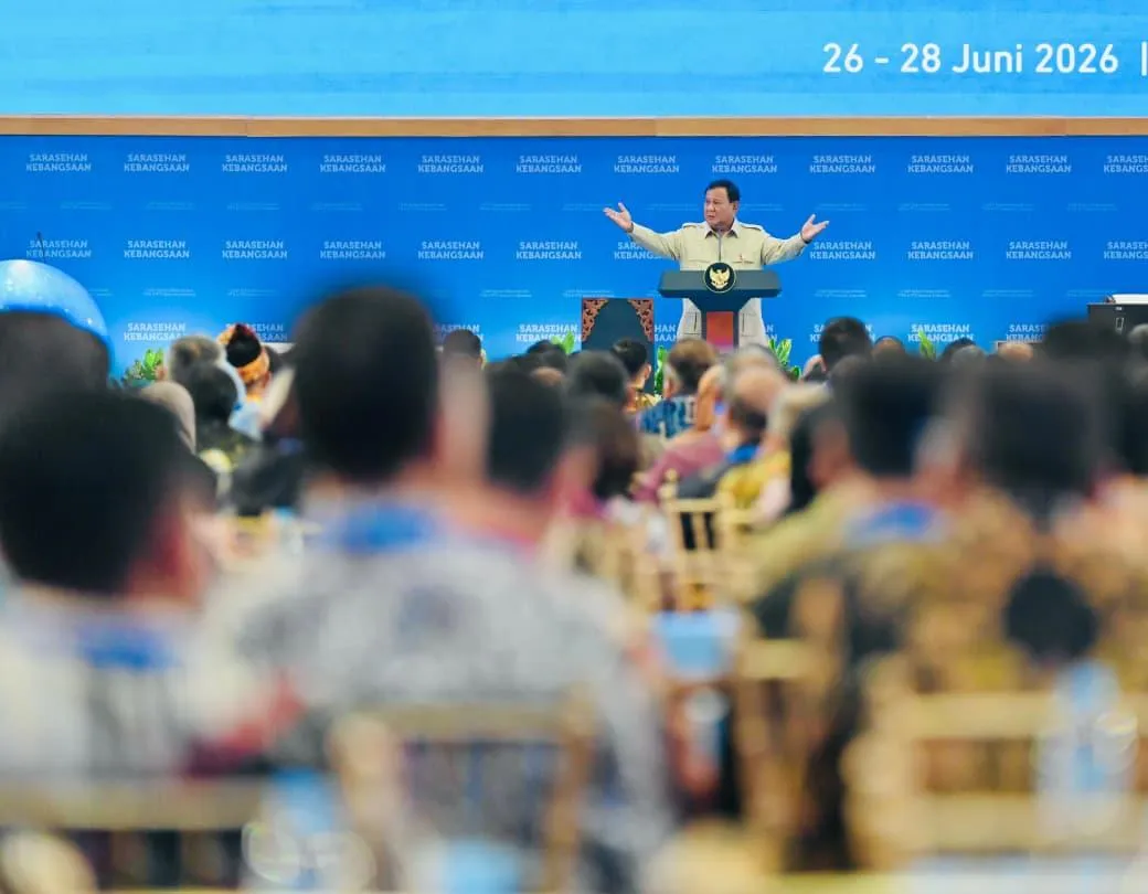 Presiden saat membuka Sarasehan Kebangsaan Konvensi Sains, Teknologi, dan Industri Indonesia (KSTI) Tahun 2026 yang digelar di Jakarta.
