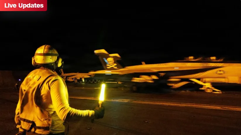 Pesawat-pesawat tempur lepas landas dari kapal induk AS untuk misi menyerang Iran.