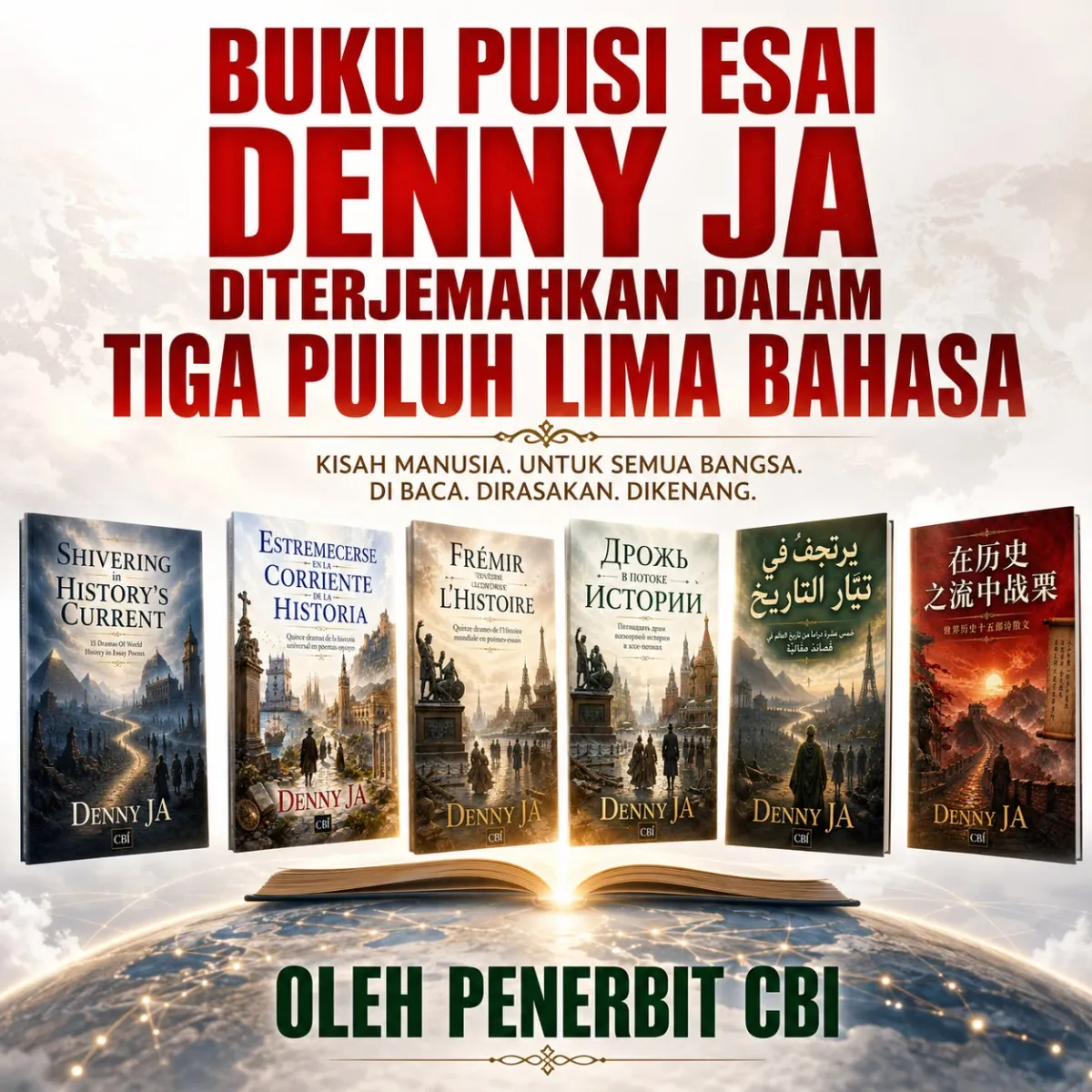 Ilustrasi penerjemahan buku puisi esai Denny JA dalam 35 bahasa.