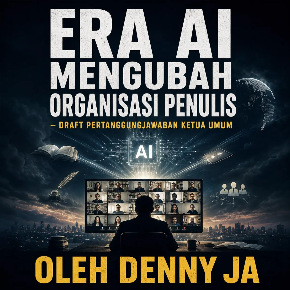 Ilustrasi penulis yang hidup dan berkarya di era AI.