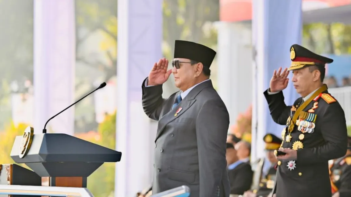 Upacara Peringatan Ke-80 Hari Bhayangkara Tahun 2026 di Lapangan Satuan Latihan Korps Brimob, Cikeas, Kabupaten Bogor, Jawa Barat.