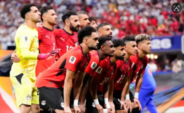 Para pemain Mesir berpose sebelum pertandingan babak 16 besar Piala Dunia FIFA 2026 antara Argentina dan Mesir di Stadion Mercedes-Benz di Atlanta, Georgia, Amerika Serikat pada 7 Juli 2026.