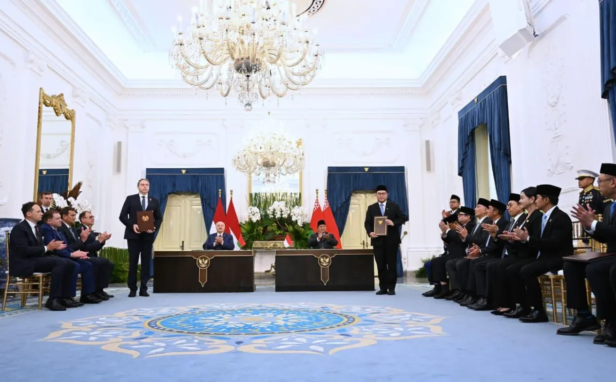 Presiden Lukashenko bersama Presiden Prabowo Subianto di Istana Merdeka, Jakarta, Kamis.