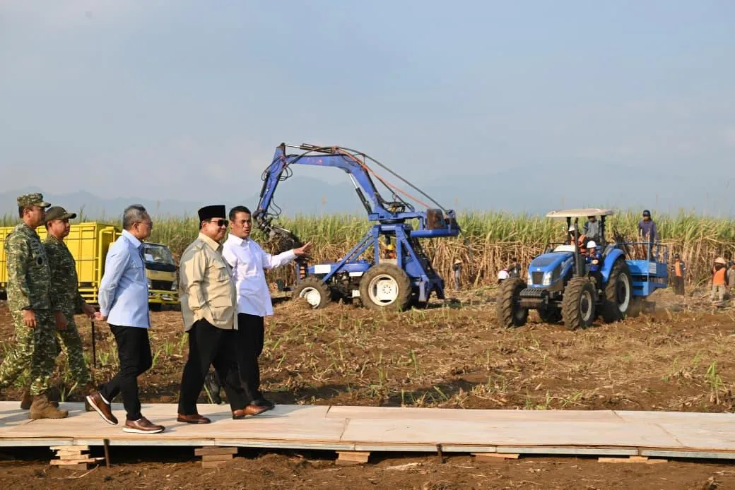 Presiden Prabowo menyaksikan secara langsung proses panen raya tebu.
