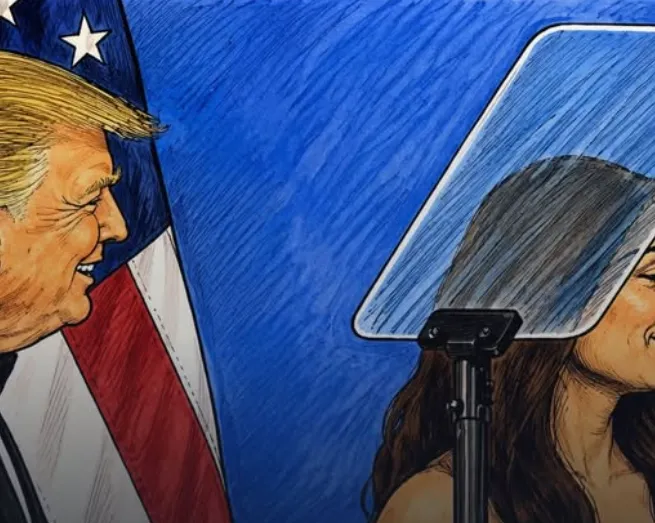 Ilustrasi Trump dan Khadeeja Safdar.