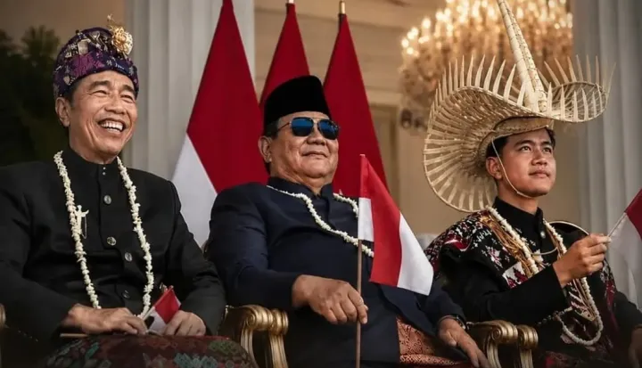 Jokowi, Prabowo, dan Gibran, dalam peringatan HUT ke-81 Kemerdekaan Indonesia di Istana Merdeka.